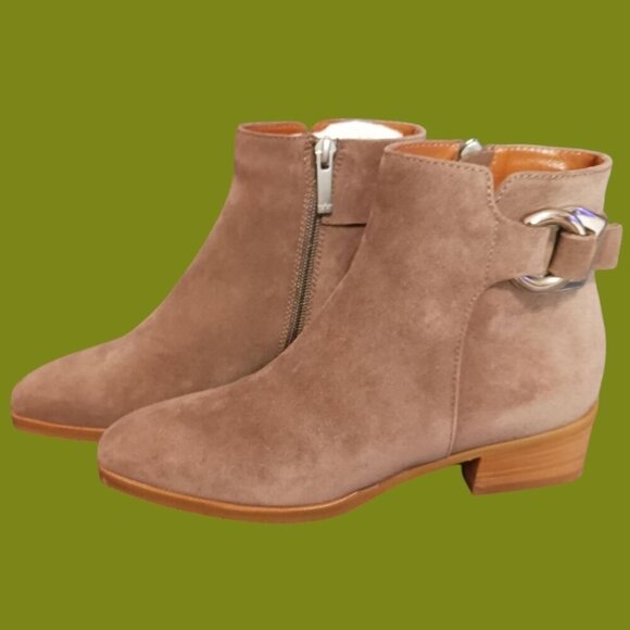 Faria Suede Taupe Ankle Boots With Side Zipper & Buckle 7M - Picture 16 of 16